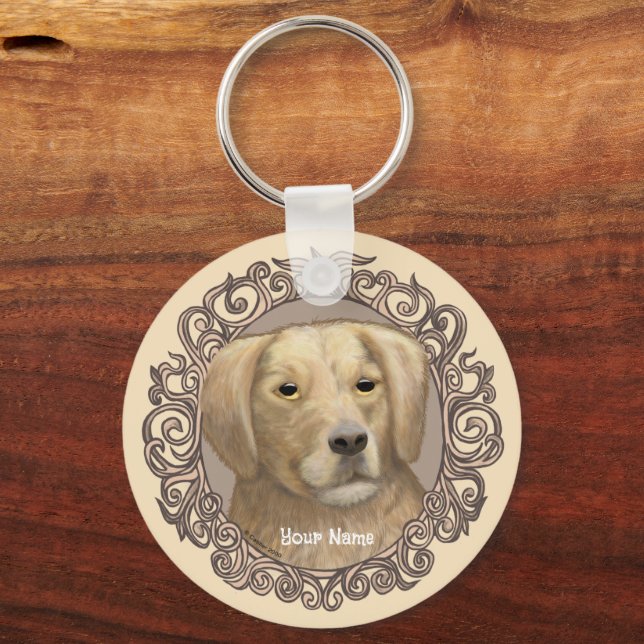 Ornate Golden Retriever custom keychain (Front)
