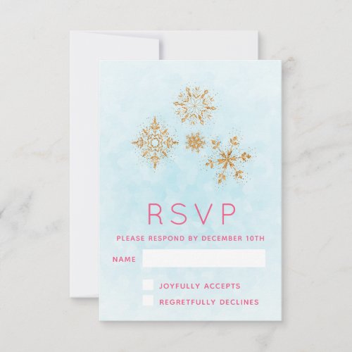 Ornate Golden Snowflakes on Blue Festive RSVP