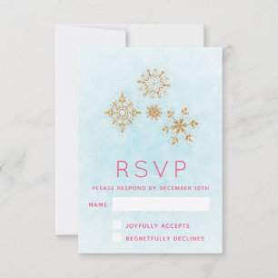 Ornate Golden Snowflakes on Blue Festive RSVP Card