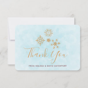 Ornate Golden Snowflakes on Blue, Festive Thank You Card