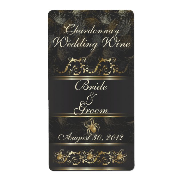 Ornate Golden Spiders Wedding Wine Label (Front)