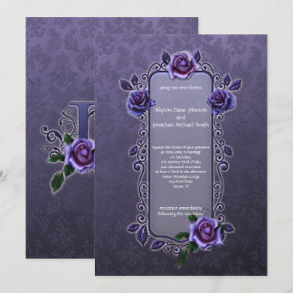 Ornate Goth Dark Purple Roses Wedding | Invitation