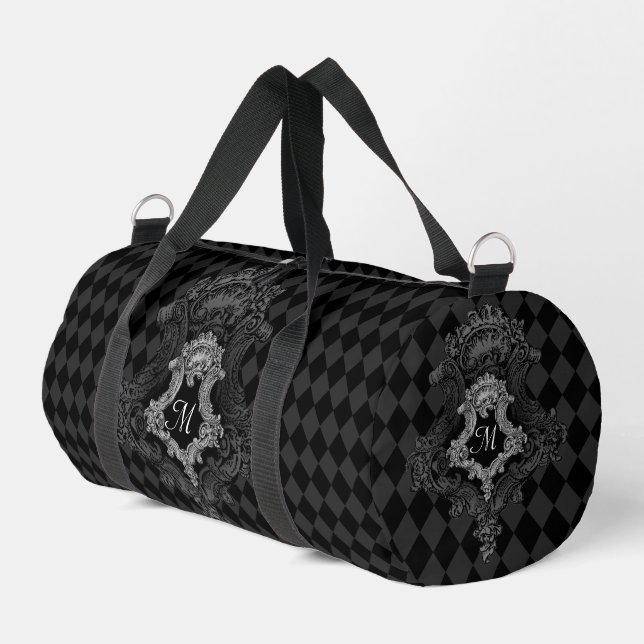 Ornate Goth Personalized Monogram Initial Duffle Bag (Left Corner)