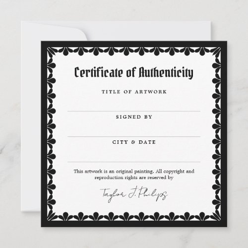 Ornate Gothic Font Certificate of Authenticity