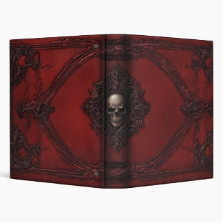 Ornate Gothic Red Skull Leather Book of Shadows 3 Ring Binder