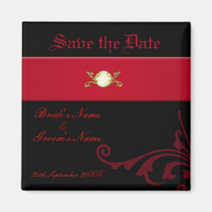 Ornate Gothic Save the Date Magnet Black and Red