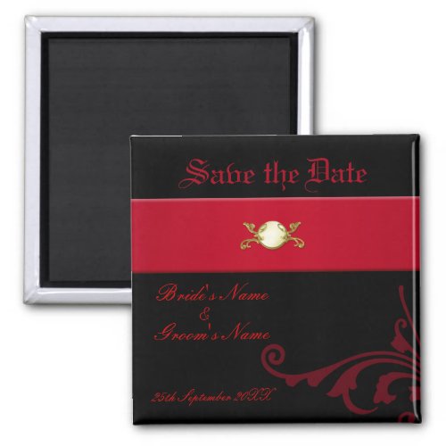 Ornate Gothic Save the Date Magnet Black and Red
