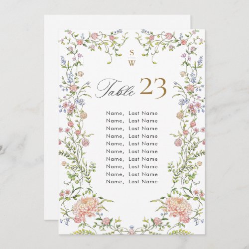 Ornate Grace Pastel Blush Flora Seating Chart Card