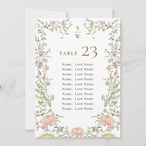 Ornate Grace Pastel Blush Flora Seating Chart Card