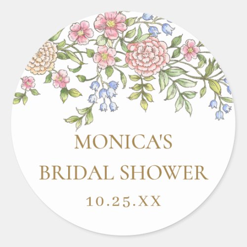 Ornate Grace Pastel Blush Floral Bridal Shower Classic Round Sticker