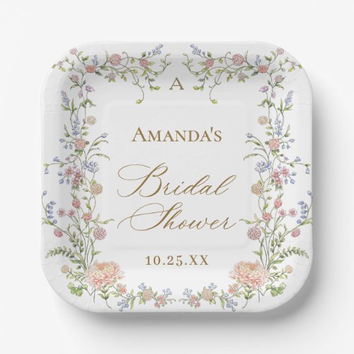 Ornate Grace Pastel Blush Floral Bridal Shower Paper Plates