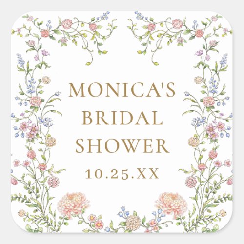 Ornate Grace Pastel Blush Floral Bridal Shower Square Sticker