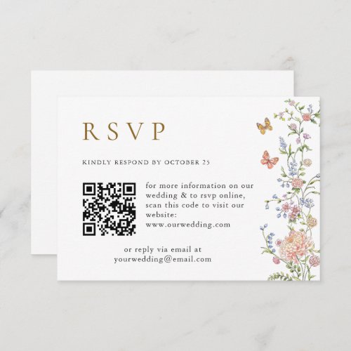 Ornate Grace Pastel Blush Floral QR code Wedding RSVP Card