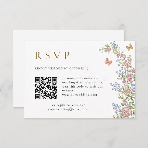 Ornate Grace Pastel Blush Floral QR code Wedding RSVP Card