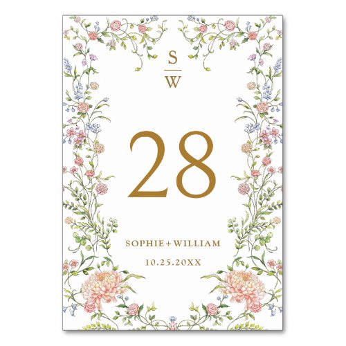 Ornate Grace Pastel Blush Floral Toile Wedding Table Number