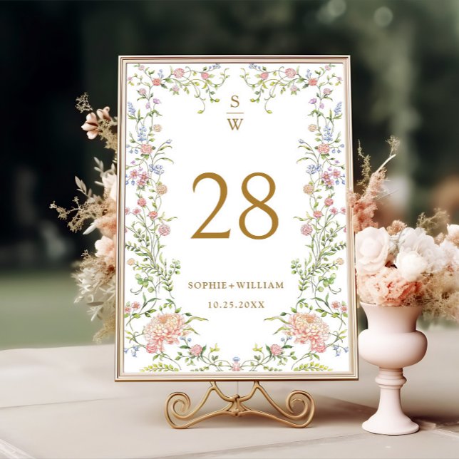 Ornate Grace Pastel Blush Floral Toile Wedding Table Number (Creator Uploaded)
