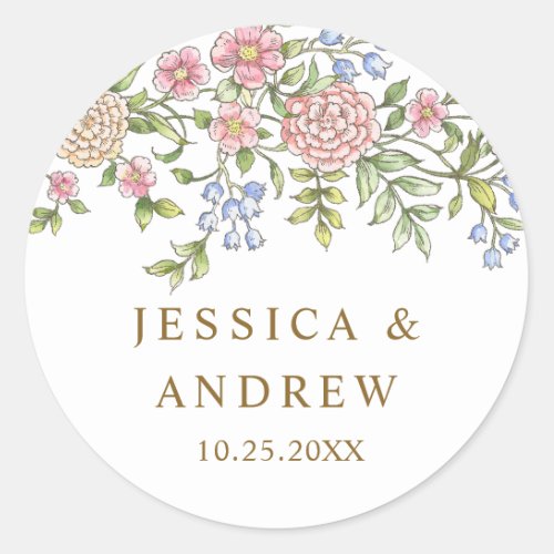 Ornate Grace Pastel Blush Floral Wedding Classic Round Sticker