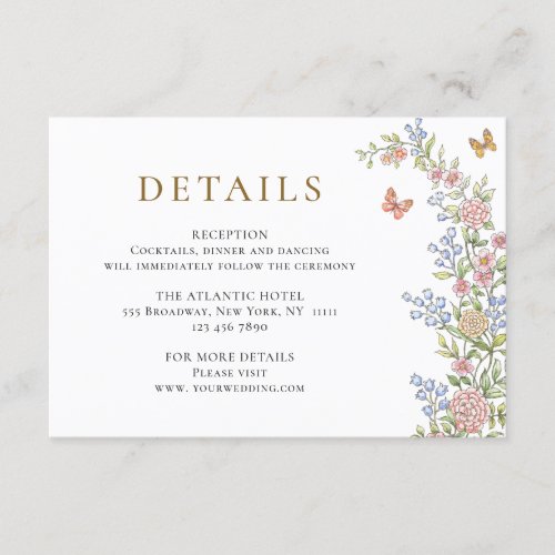 Ornate Grace Pastel Blush Floral Wedding Details Enclosure Card