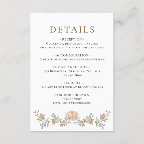 Ornate Grace Pastel Blush Floral Wedding Details Enclosure Card