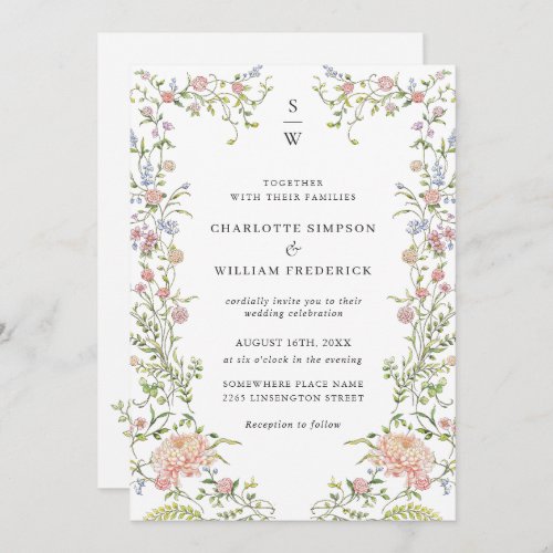 Ornate Grace Pastel Blush Floral Wedding Invitation