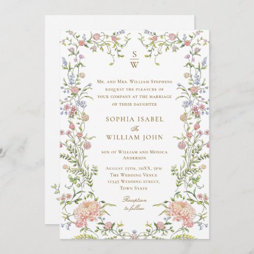 Ornate Grace Pastel Blush Floral Wedding Invitation