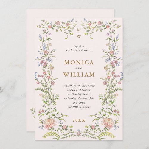 Ornate Grace Pastel Blush Floral Wedding Invitation