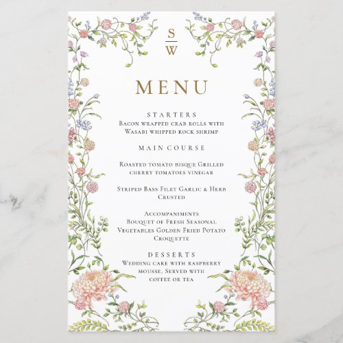 Ornate Grace Pastel Blush Floral Wedding Menu