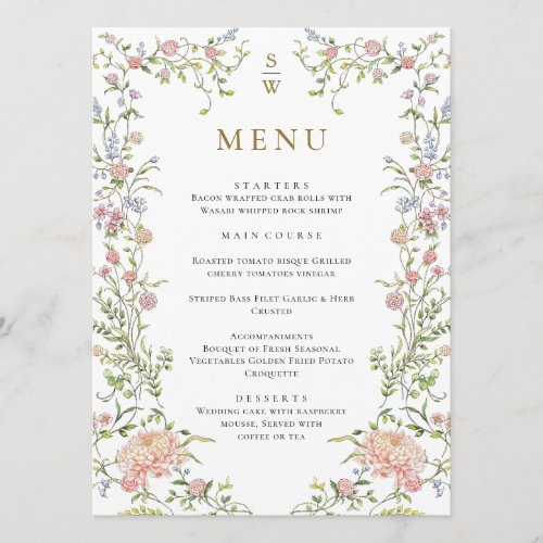 Ornate Grace Pastel Blush Floral Wedding Menu