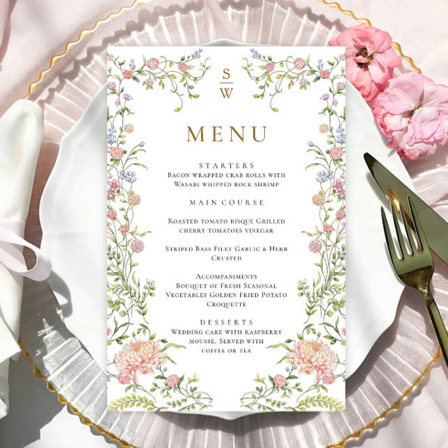 Ornate Grace Pastel Blush Floral Wedding Menu (Creator Uploaded)