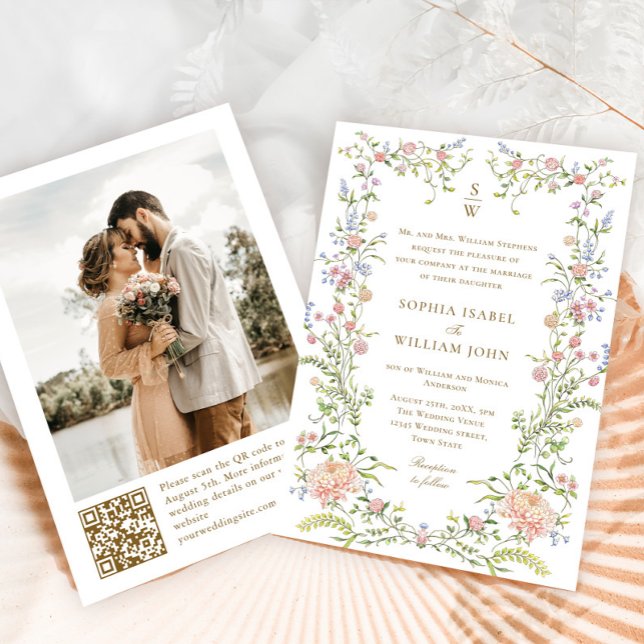 Ornate Grace Pastel Blush Floral Wedding Photo Invitation (Creator Uploaded)
