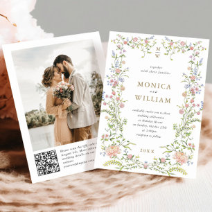 Ornate Grace Pastel Blush Floral Wedding Photo Invitation