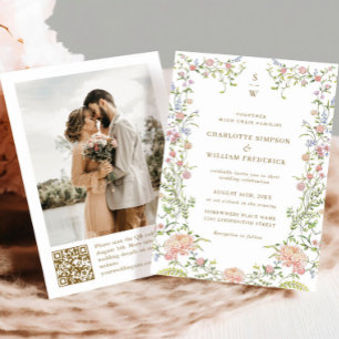 Ornate Grace Pastel Blush Floral Wedding Photo Invitation