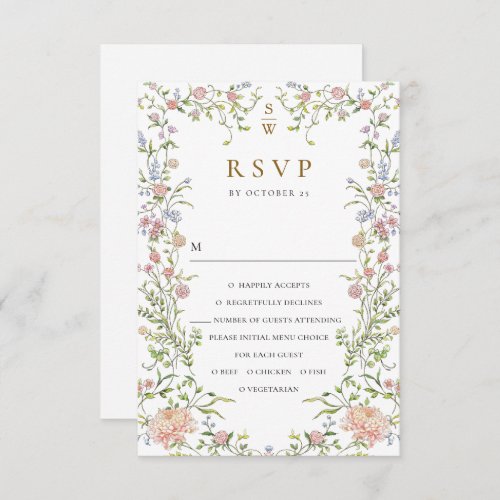 Ornate Grace Pastel Blush Floral Wedding RSVP Card