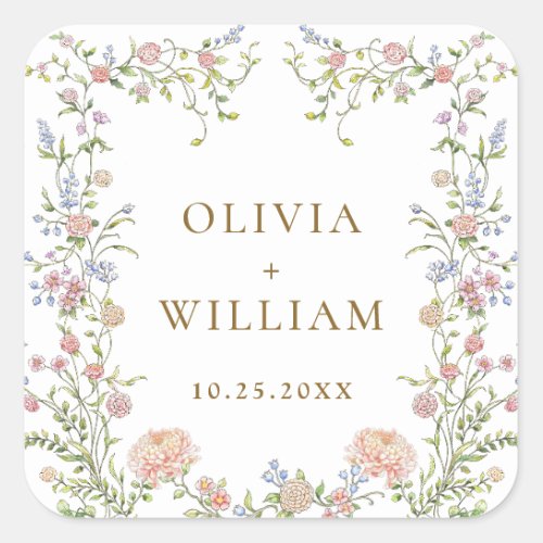 Ornate Grace Pastel Blush Floral Wedding Square Sticker
