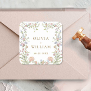 Ornate Grace Pastel Blush Floral Wedding Square Sticker