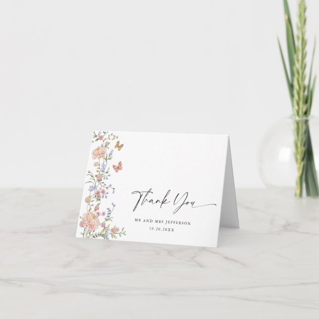 Ornate Grace Pastel Blush Floral Wedding Thank You Card (Front)
