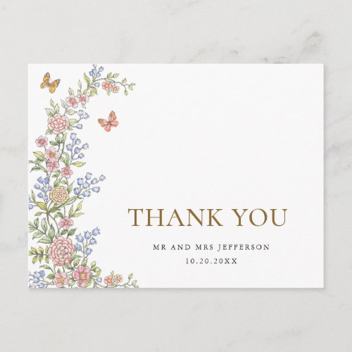 Ornate Grace Pastel Blush Floral Wedding Thank You Postcard