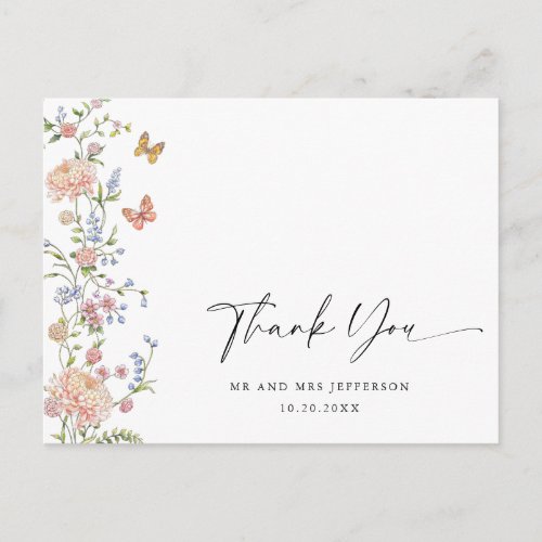 Ornate Grace Pastel Blush Floral Wedding Thank You Postcard