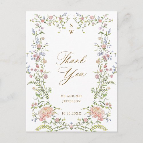 Ornate Grace Pastel Blush Floral Wedding Thank You Postcard