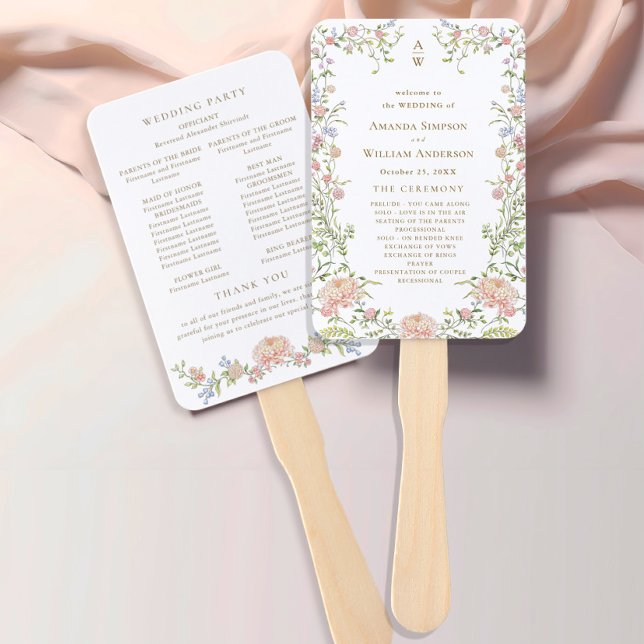 Ornate Grace Pastel Blush Wedding Ceremony Program Hand Fan (Creator Uploaded)