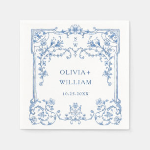 Ornate Grace Victorian Floral Blue Flowers Wedding Napkins