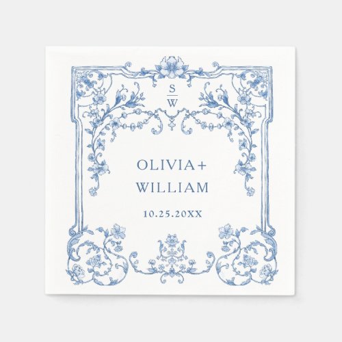 Ornate Grace Victorian Floral Blue Flowers Wedding Napkins