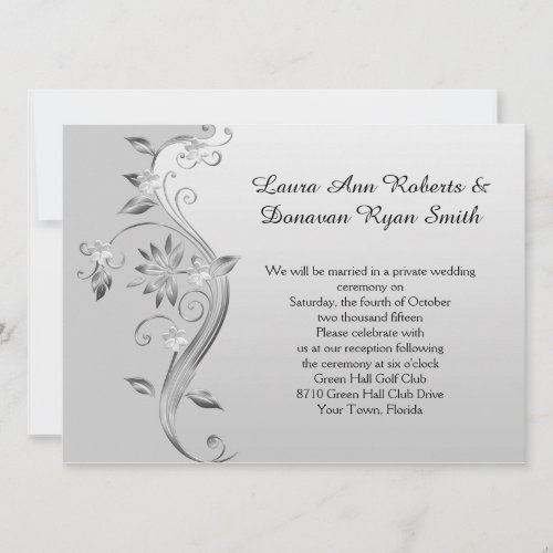 Ornate Gray and Silver Floral Reception Only Invitation