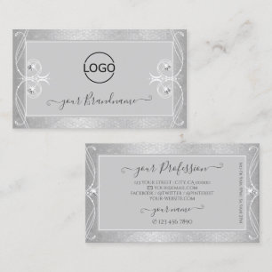 Ornate Gray Silver Mosaic Sparkle Jewels with Logo Business Card