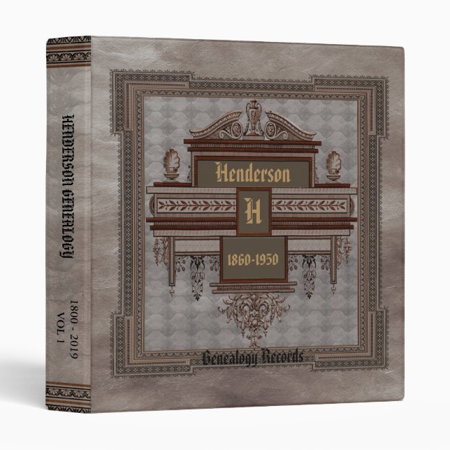 Ornate Gray Vintage Genealogy 3 Ring Binder (Front/Spine)