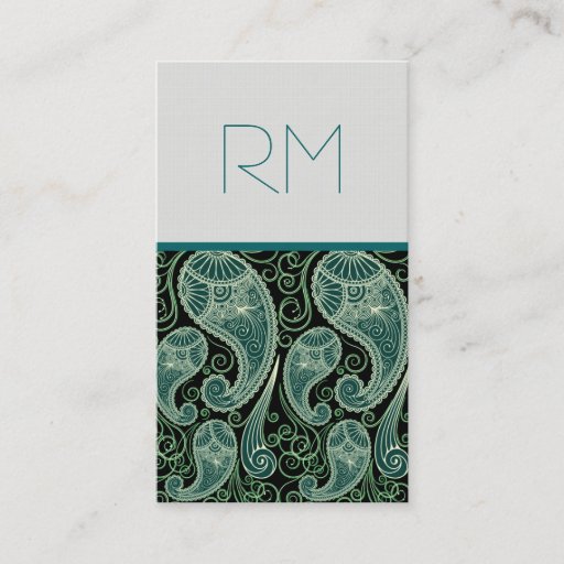 Customizable Ornate Green And Black Paisley Lace-Template Business Card Templates