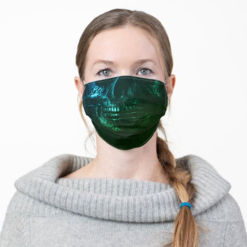 Ornate Green and Blue Skull Adult Cloth Face Mask