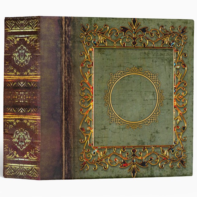 Ornate Green and Brown Celtic Ancient Tome 3 Ring Binder (Front/Spine)