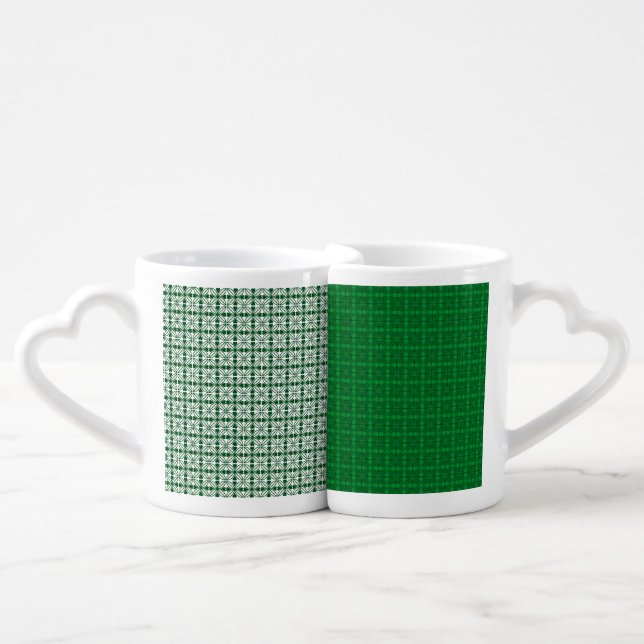 ORNATE GREEN AND WHITE IRISH PATTERNS COFFEE MUG SET (Front Nesting)