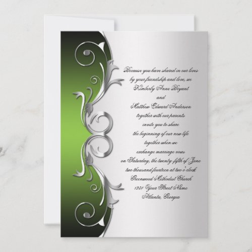 Ornate Green Black Silver Wedding Celebration Custom Invites